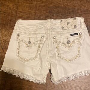 Miss Me White Lace Trim Denim Shorts